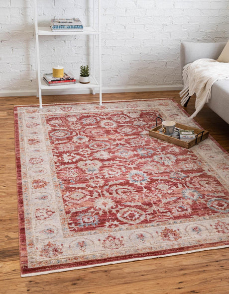Red 4' x 5' 7 Noble Rectangle Area Rug 100% Polyester Traditional Distressed Classic Contemporary Carpet for Home Decor for Sale at Rug Engine