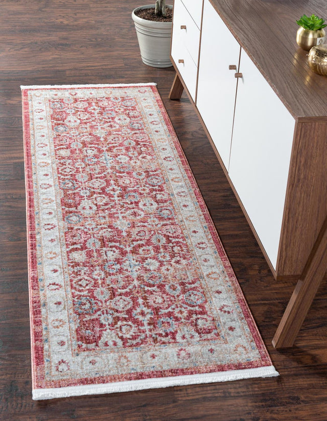 Red 2' 2 x 5' 11 Noble Runner Area Rug 100% Polyester Traditional Distressed Classic Contemporary Carpet for Home Decor for Sale at Rug Engine