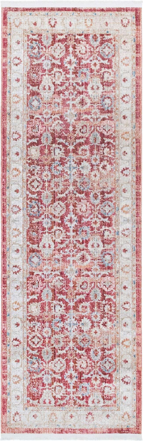Red 2' 2 x 5' 11 Noble Runner Area Rug 100% Polyester Traditional Distressed Classic Contemporary Carpet for Home Decor for Sale at Rug Engine