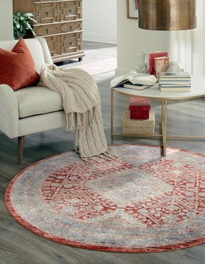 Red 3' 10 x 3' 10 Noble Round Area Rug 100% Polyester Traditional Distressed Classic Contemporary Carpet for Home Decor for Sale at Rug Engine