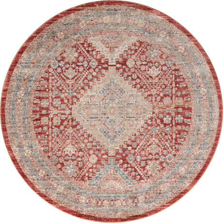 Red 5' 1 x 5' 1 Noble Round Area Rug 100% Polyester Traditional Distressed Classic Contemporary Carpet for Home Decor for Sale at Rug Engine