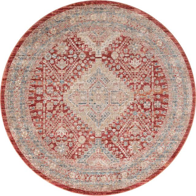 Red 5' 1 x 5' 1 Noble Round Area Rug 100% Polyester Traditional Distressed Classic Contemporary Carpet for Home Decor for Sale at Rug Engine