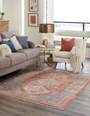 Red 5' 1 x 7' 10 Noble Rectangle Area Rug 100% Polyester Traditional Distressed Classic Contemporary Carpet for Home Decor for Sale at Rug Engine