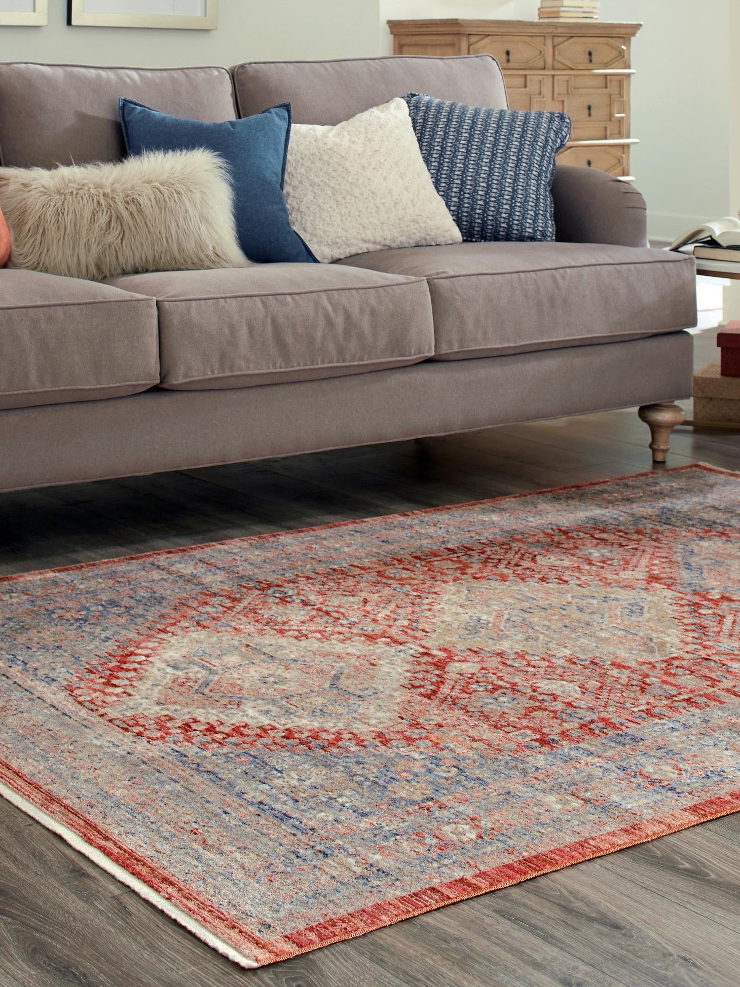 Red 5' 1 x 7' 10 Noble Rectangle Area Rug 100% Polyester Traditional Distressed Classic Contemporary Carpet for Home Decor for Sale at Rug Engine