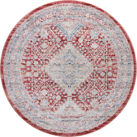 Red 3' 10 x 3' 10 Noble Round Area Rug 100% Polyester Traditional Distressed Classic Contemporary Carpet for Home Decor for Sale at Rug Engine