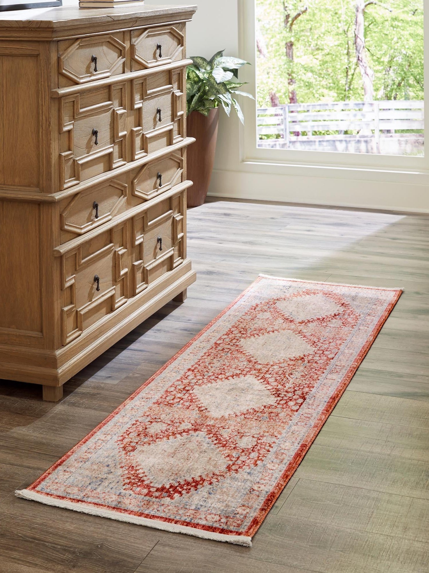 Red 2' 2 x 5' 11 Noble Runner Area Rug 100% Polyester Traditional Distressed Classic Contemporary Carpet for Home Decor for Sale at Rug Engine
