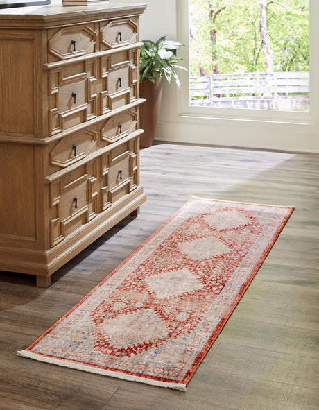 Red 2' 2 x 5' 11 Noble Runner Area Rug 100% Polyester Traditional Distressed Classic Contemporary Carpet for Home Decor for Sale at Rug Engine