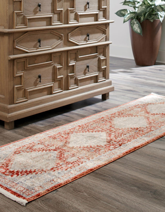 Red 2' 2 x 5' 11 Noble Runner Area Rug 100% Polyester Traditional Distressed Classic Contemporary Carpet for Home Decor for Sale at Rug Engine