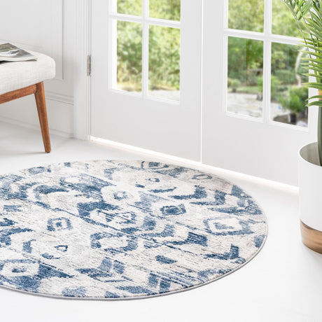 Blue 4' 1 x 4' 1 Caspian Round Area Rug 60% Polypropylene & 40% Polyester With Cotton Backing Modern Chic Carpet for Home Interior Design Decorating for Sale at Rug Engine