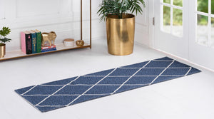 Navy Blue 2' x 7' 10 Decatur Runner Area Rug 100% Cotton All Natural Sustainable Eco-Friendly Carpet for Dining Living Office Dorm Rooms for Sale at Rug Engine