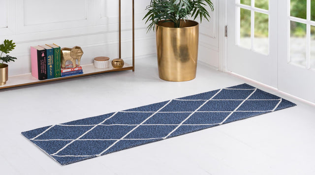 Navy Blue 2' x 7' 10 Decatur Runner Area Rug 100% Cotton All Natural Sustainable Eco-Friendly Carpet for Dining Living Office Dorm Rooms for Sale at Rug Engine