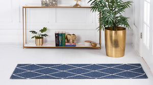 Navy Blue 2' x 7' 10 Decatur Runner Area Rug 100% Cotton All Natural Sustainable Eco-Friendly Carpet for Dining Living Office Dorm Rooms for Sale at Rug Engine