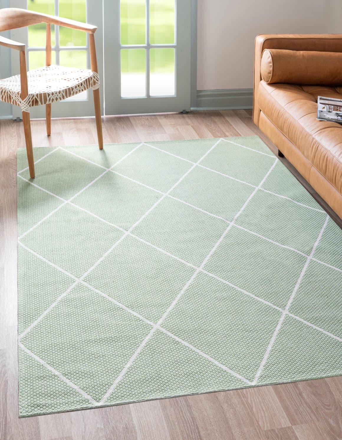 Green 5' x 7' 2 Decatur Rectangle Area Rug 100% Cotton All Natural Sustainable Eco-Friendly Carpet for Dining Living Office Dorm Rooms for Sale at Rug Engine