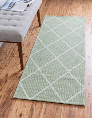 Green 2' x 6' Decatur Runner Area Rug 100% Cotton All Natural Sustainable Eco-Friendly Carpet for Dining Living Office Dorm Rooms for Sale at Rug Engine