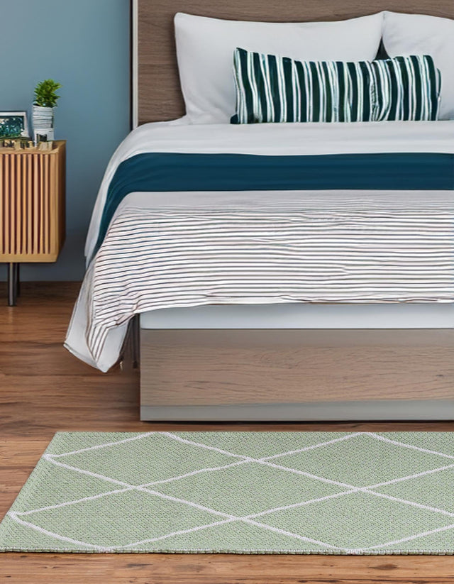 Green 2' x 6' Decatur Runner Area Rug 100% Cotton All Natural Sustainable Eco-Friendly Carpet for Dining Living Office Dorm Rooms for Sale at Rug Engine