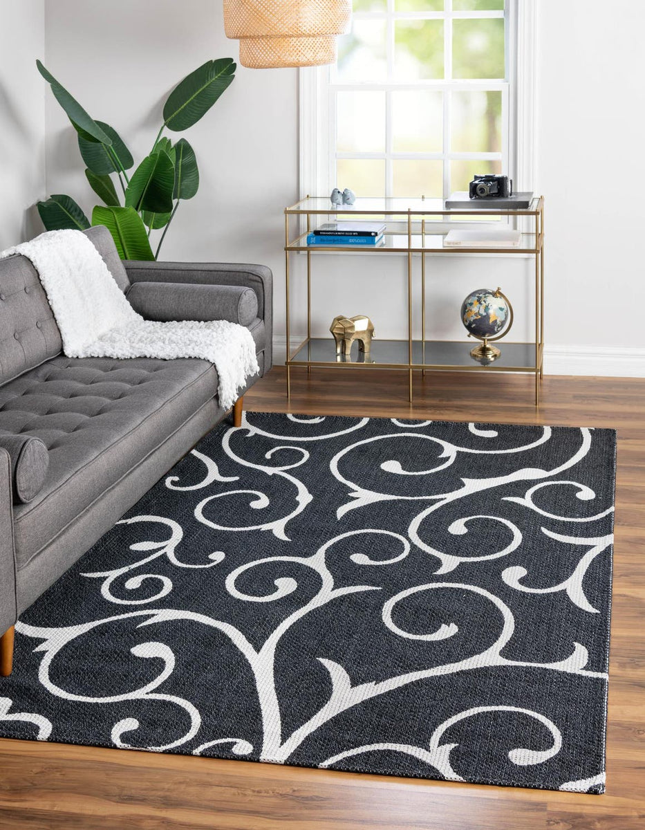 Sus Rugs Black 6' 4 x 9' Decatur Rectangle Area Rug 100% Cotton All Natural Sus ...