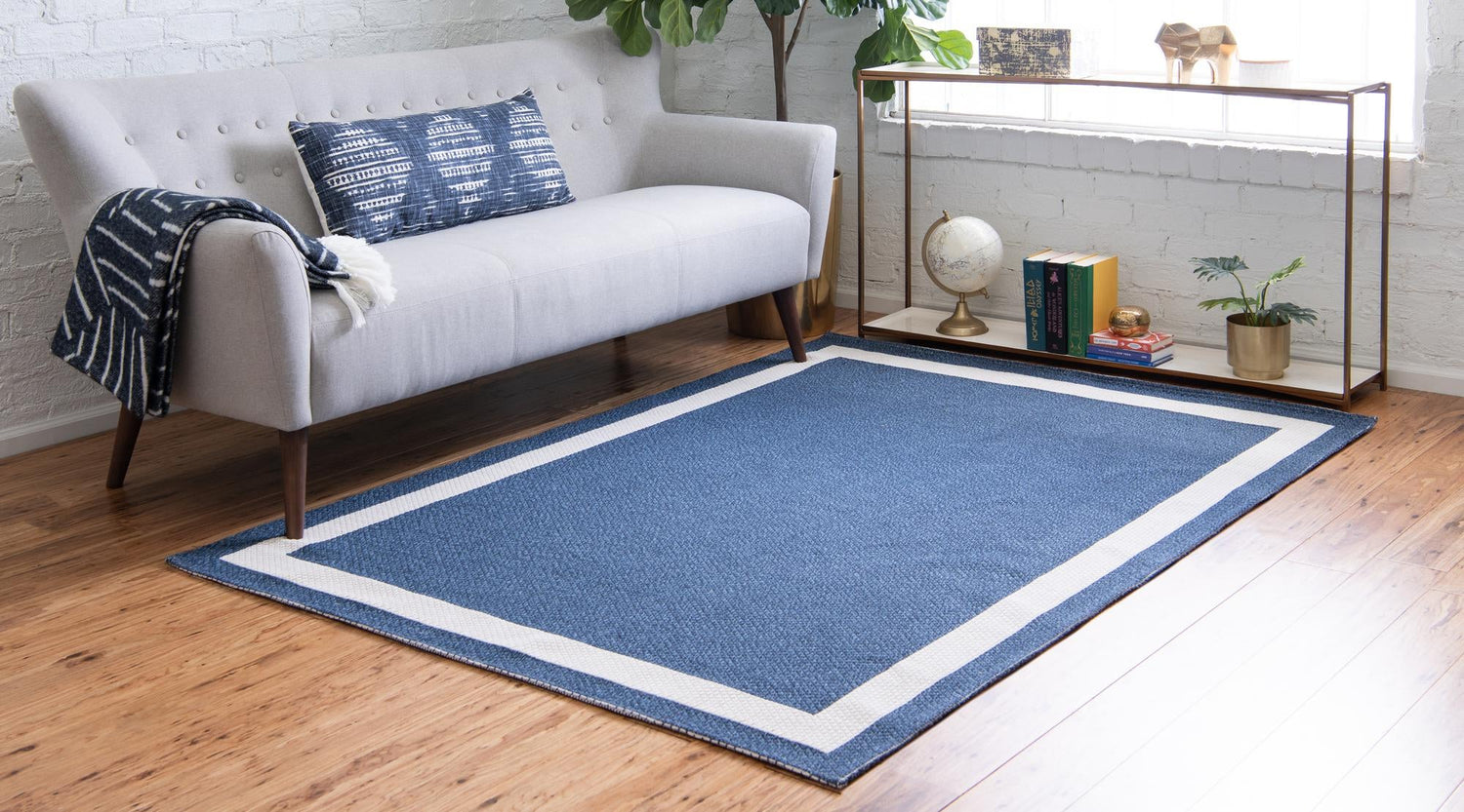 Navy Blue 5' x 7' 2 Decatur Rectangle Area Rug 100% Cotton All Natural Sustainable Eco-Friendly Carpet for Dining Living Office Dorm Rooms for Sale at Rug Engine