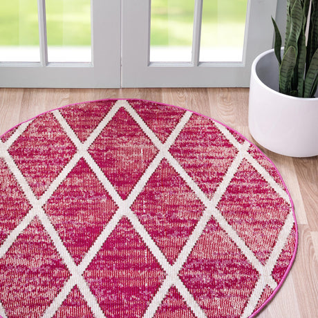 Magenta 4' 1 x 4' 1 Starlight Round Area Rug 100% Polypropylene Visually Appealing Unique Carpet for Living Rooms, Bedroom, Dining, Office for Sale at Rug Engine
