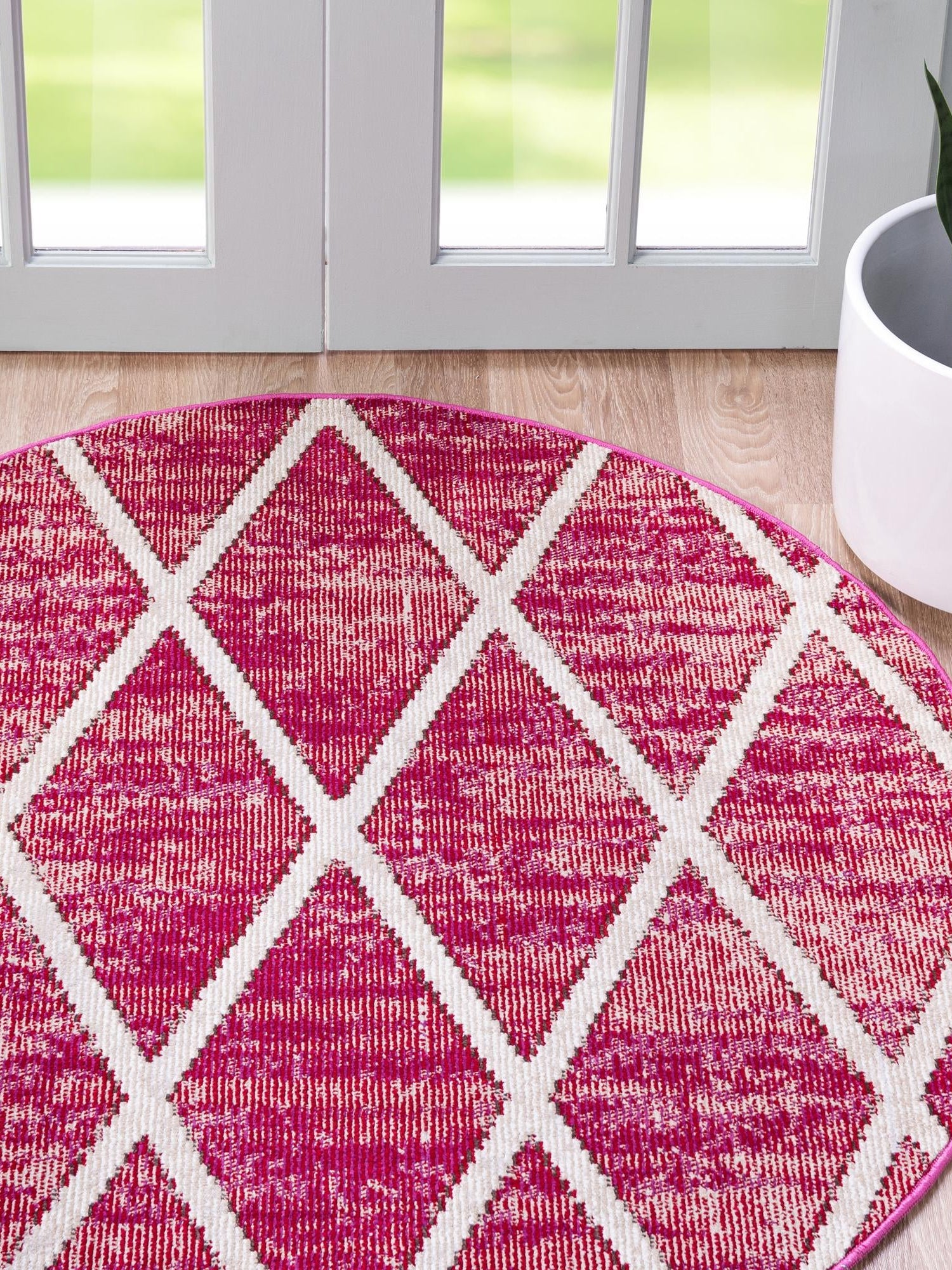 Magenta 7' x 7' Starlight Round Area Rug 100% Polypropylene Visually Appealing Unique Carpet for Living Rooms, Bedroom, Dining, Office for Sale at Rug Engine