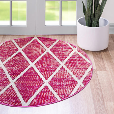 Magenta 4' 1 x 4' 1 Starlight Round Area Rug 100% Polypropylene Visually Appealing Unique Carpet for Living Rooms, Bedroom, Dining, Office for Sale at Rug Engine