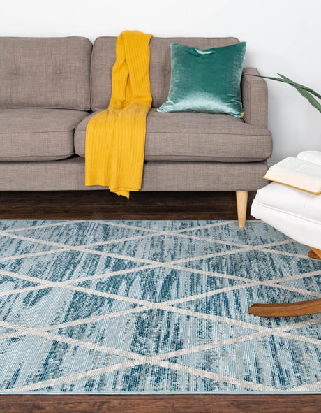 Light Blue 4' 1 x 6' 1 Starlight Rectangle Area Rug 100% Polypropylene Visually Appealing Unique Carpet for Living Rooms, Bedroom, Dining, Office for Sale at Rug Engine