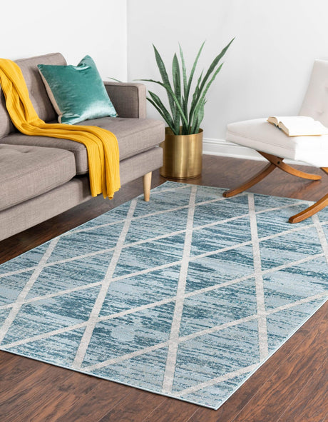Light Blue 4' 1 x 6' 1 Starlight Rectangle Area Rug 100% Polypropylene Visually Appealing Unique Carpet for Living Rooms, Bedroom, Dining, Office for Sale at Rug Engine