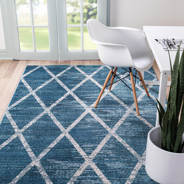 Navy Blue 9' x 11' 6 Starlight Rectangle Area Rug 100% Polypropylene Visually Appealing Unique Carpet for Living Rooms, Bedroom, Dining, Office for Sale at Rug Engine