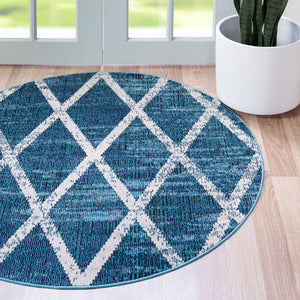 Navy Blue 7' x 7' Starlight Round Area Rug 100% Polypropylene Visually Appealing Unique Carpet for Living Rooms, Bedroom, Dining, Office for Sale at Rug Engine