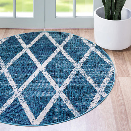 Navy Blue 7' x 7' Starlight Round Area Rug 100% Polypropylene Visually Appealing Unique Carpet for Living Rooms, Bedroom, Dining, Office for Sale at Rug Engine
