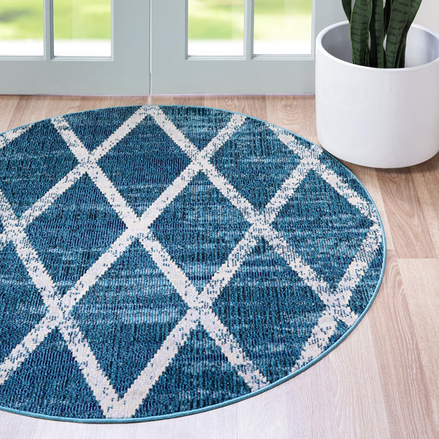 Navy Blue 7' x 7' Starlight Round Area Rug 100% Polypropylene Visually Appealing Unique Carpet for Living Rooms, Bedroom, Dining, Office for Sale at Rug Engine