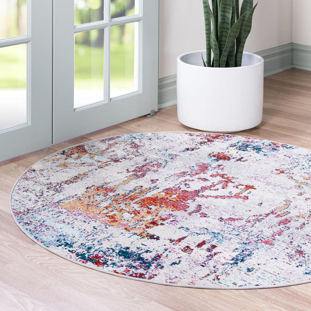 Gray 4' 1 x 4' 1 Starlight Round Area Rug 100% Polypropylene Visually Appealing Unique Carpet for Living Rooms, Bedroom, Dining, Office for Sale at Rug Engine