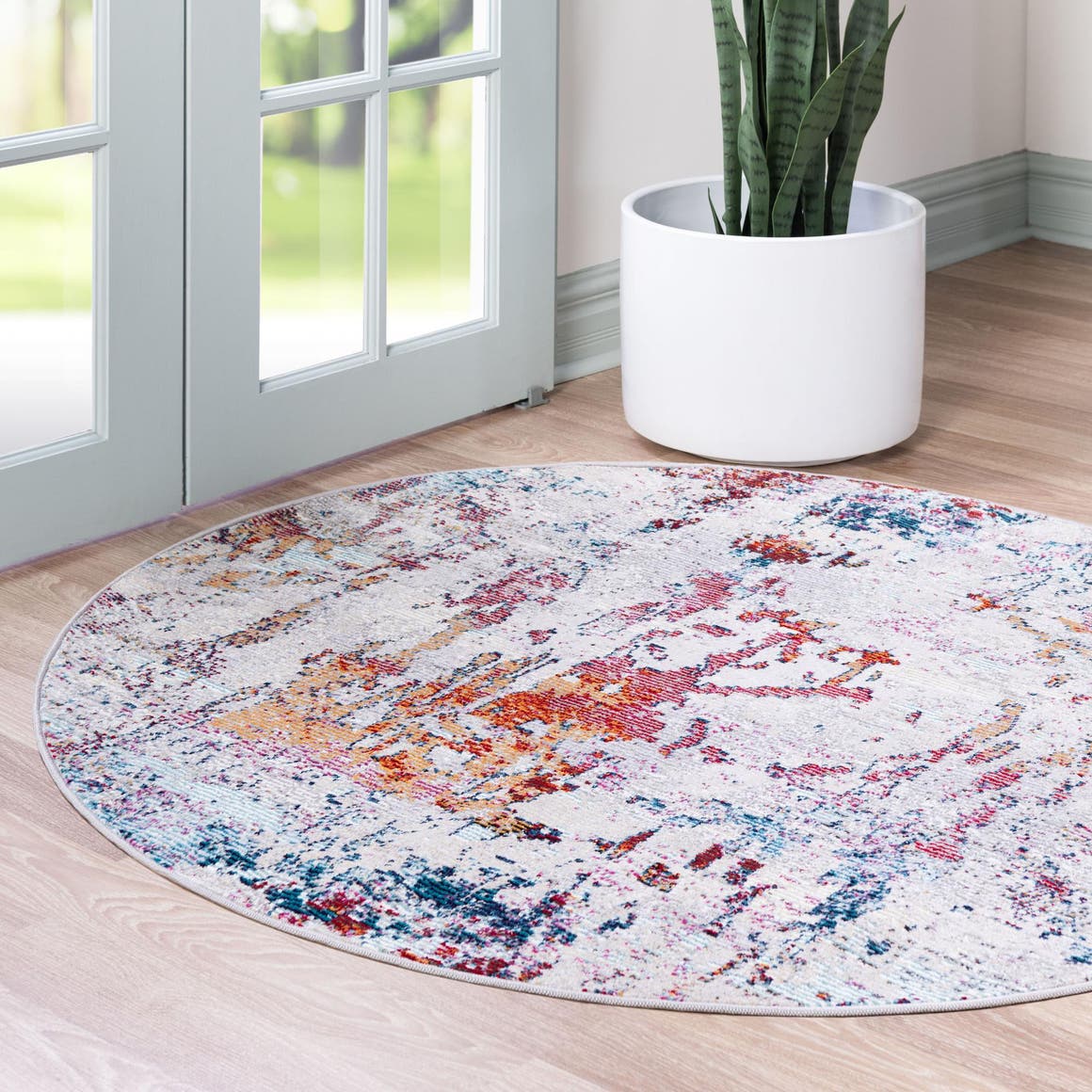 Gray 7' x 7' Starlight Round Area Rug 100% Polypropylene Visually Appealing Unique Carpet for Living Rooms, Bedroom, Dining, Office for Sale at Rug Engine