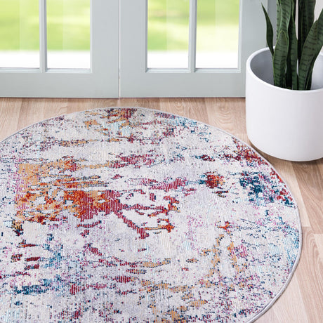 Gray 4' 1 x 4' 1 Starlight Round Area Rug 100% Polypropylene Visually Appealing Unique Carpet for Living Rooms, Bedroom, Dining, Office for Sale at Rug Engine