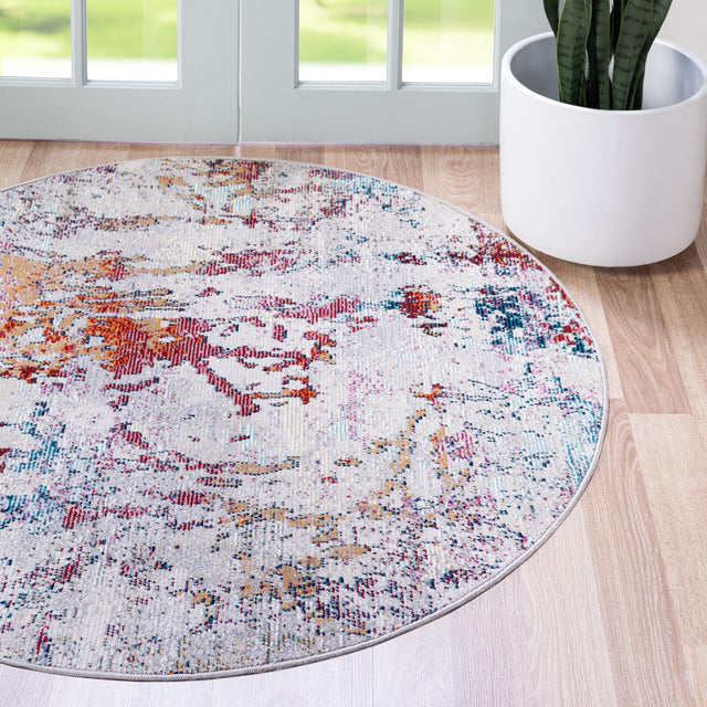 Gray 7' x 7' Starlight Round Area Rug 100% Polypropylene Visually Appealing Unique Carpet for Living Rooms, Bedroom, Dining, Office for Sale at Rug Engine