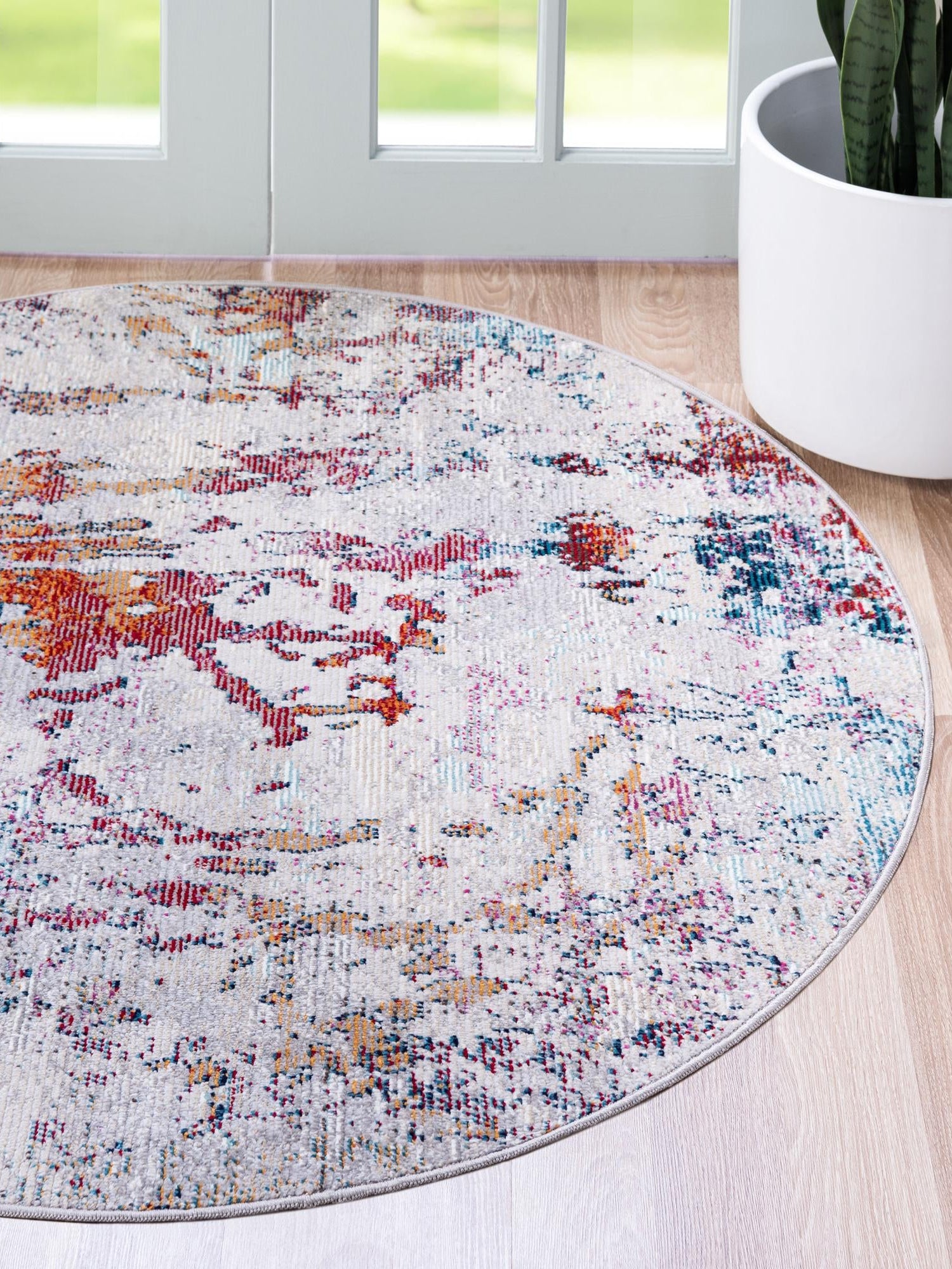 Gray 4' 1 x 4' 1 Starlight Round Area Rug 100% Polypropylene Visually Appealing Unique Carpet for Living Rooms, Bedroom, Dining, Office for Sale at Rug Engine