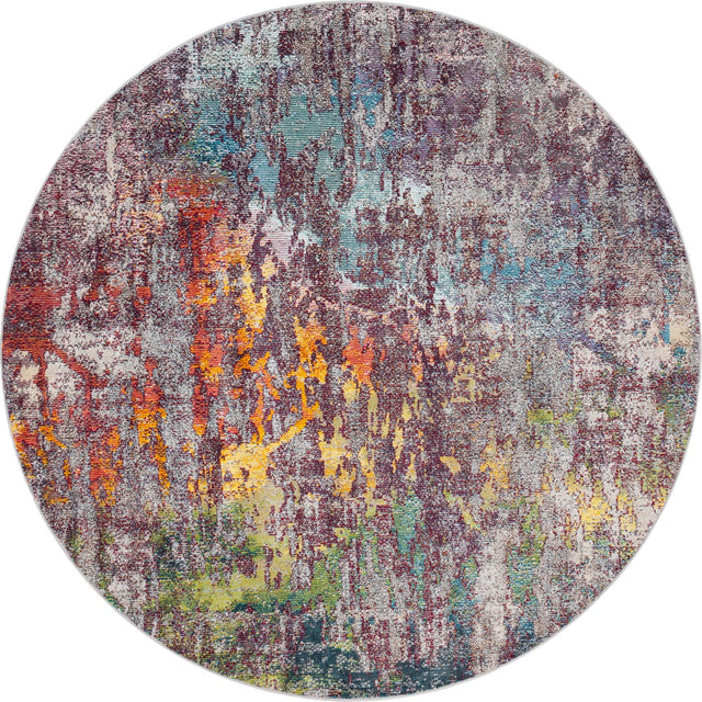 Multicolor 7' x 7' Starlight Round Area Rug 100% Polypropylene Visually Appealing Unique Carpet for Living Rooms, Bedroom, Dining, Office for Sale at Rug Engine