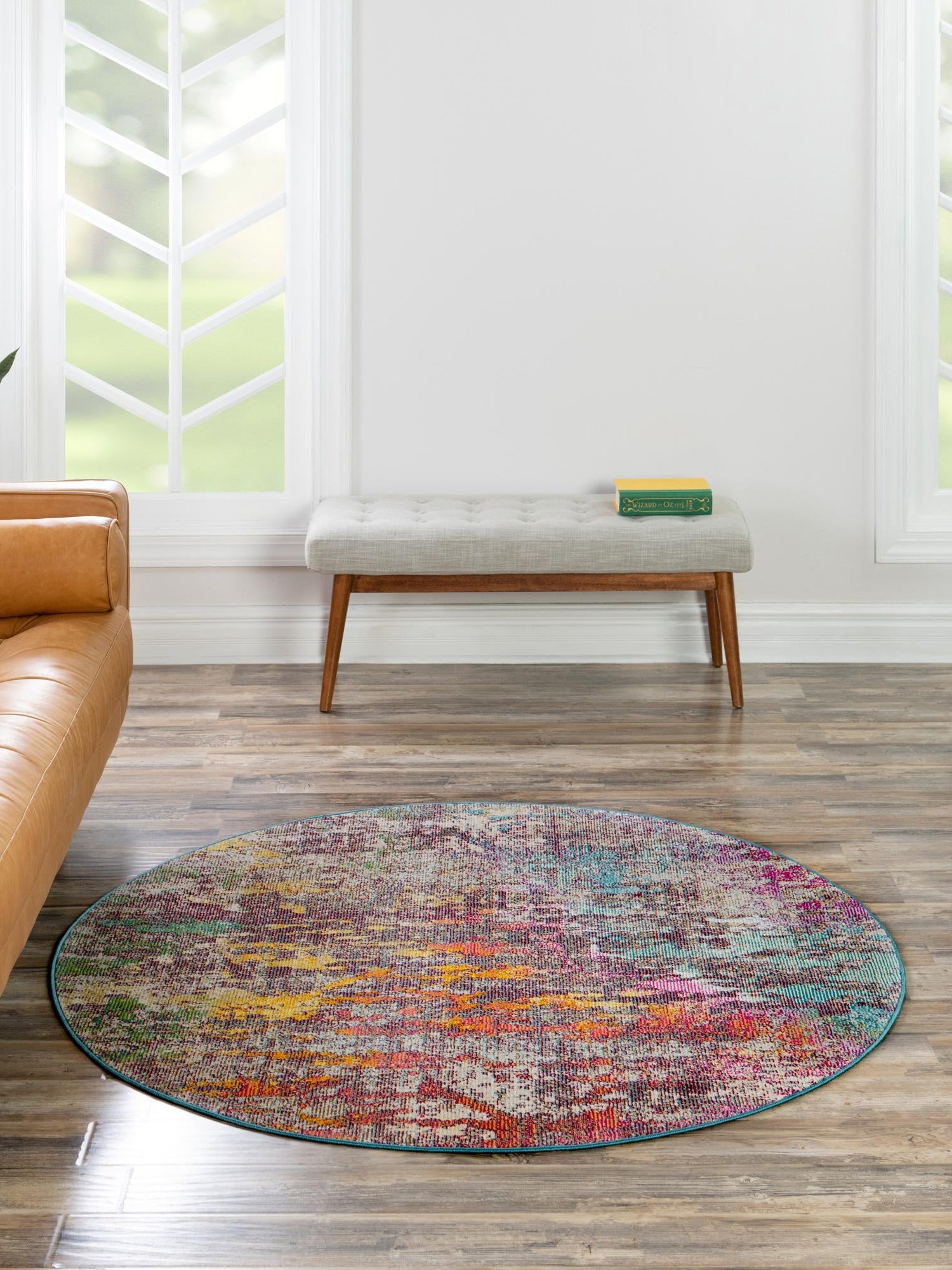 Multicolor 7' x 7' Starlight Round Area Rug 100% Polypropylene Visually Appealing Unique Carpet for Living Rooms, Bedroom, Dining, Office for Sale at Rug Engine