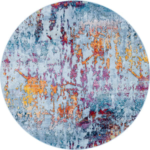 Blue and Multicolor 7' x 7' Starlight Round Area Rug 100% Polypropylene Visually Appealing Unique Carpet for Living Rooms, Bedroom, Dining, Office for Sale at Rug Engine