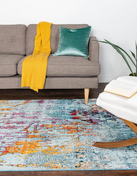 Blue and Multicolor 8' x 10' Starlight Rectangle Area Rug 100% Polypropylene Visually Appealing Unique Carpet for Living Rooms, Bedroom, Dining, Office for Sale at Rug Engine