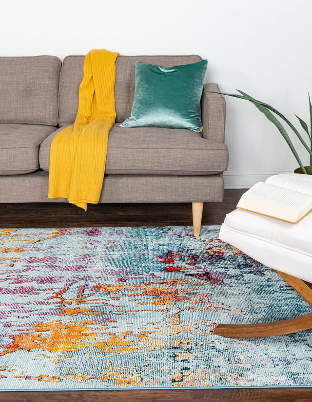 Blue and Multicolor 4' 1 x 6' 1 Starlight Rectangle Area Rug 100% Polypropylene Visually Appealing Unique Carpet for Living Rooms, Bedroom, Dining, Office for Sale at Rug Engine