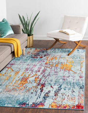 Blue and Multicolor 8' x 10' Starlight Rectangle Area Rug 100% Polypropylene Visually Appealing Unique Carpet for Living Rooms, Bedroom, Dining, Office for Sale at Rug Engine
