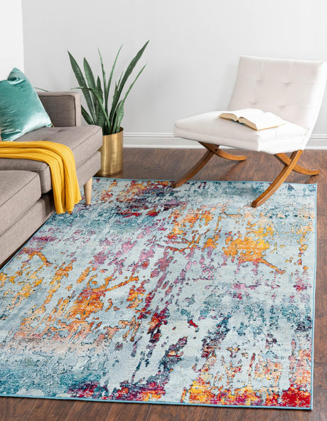 Blue and Multicolor 8' x 10' Starlight Rectangle Area Rug 100% Polypropylene Visually Appealing Unique Carpet for Living Rooms, Bedroom, Dining, Office for Sale at Rug Engine