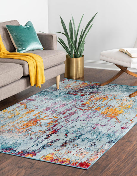 Blue and Multicolor 4' 1 x 6' 1 Starlight Rectangle Area Rug 100% Polypropylene Visually Appealing Unique Carpet for Living Rooms, Bedroom, Dining, Office for Sale at Rug Engine