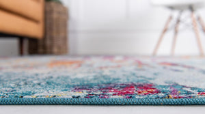 Blue and Multicolor 7' 1 x 7' 1 Starlight Round Area Rug 100% Polypropylene Visually Appealing Unique Carpet for Living Rooms, Bedroom, Dining, Office for Sale at Rug Engine