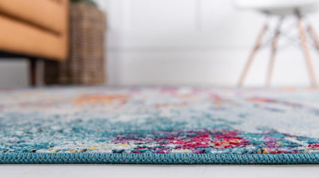 Blue and Multicolor 7' 1 x 7' 1 Starlight Round Area Rug 100% Polypropylene Visually Appealing Unique Carpet for Living Rooms, Bedroom, Dining, Office for Sale at Rug Engine