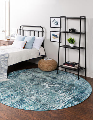 Blue 7' x 7' Starlight Round Area Rug 100% Polypropylene Visually Appealing Unique Carpet for Living Rooms, Bedroom, Dining, Office for Sale at Rug Engine