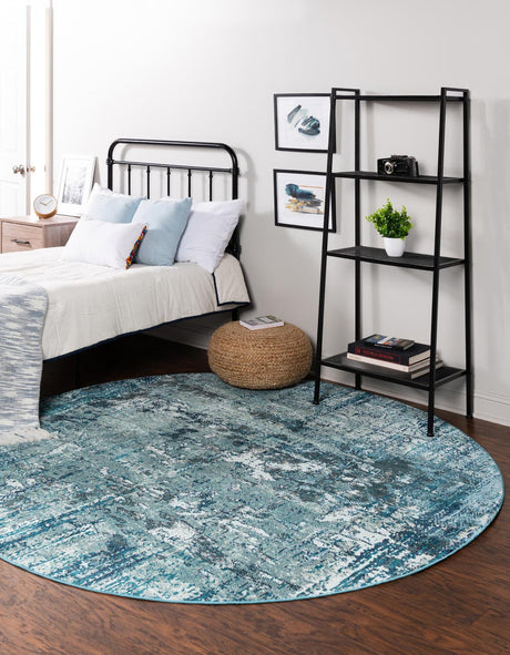 Blue 7' x 7' Starlight Round Area Rug 100% Polypropylene Visually Appealing Unique Carpet for Living Rooms, Bedroom, Dining, Office for Sale at Rug Engine