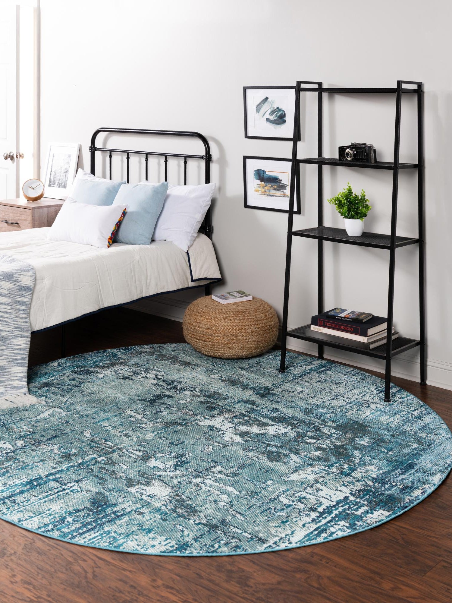 Blue 4' 1 x 4' 1 Starlight Round Area Rug 100% Polypropylene Visually Appealing Unique Carpet for Living Rooms, Bedroom, Dining, Office for Sale at Rug Engine