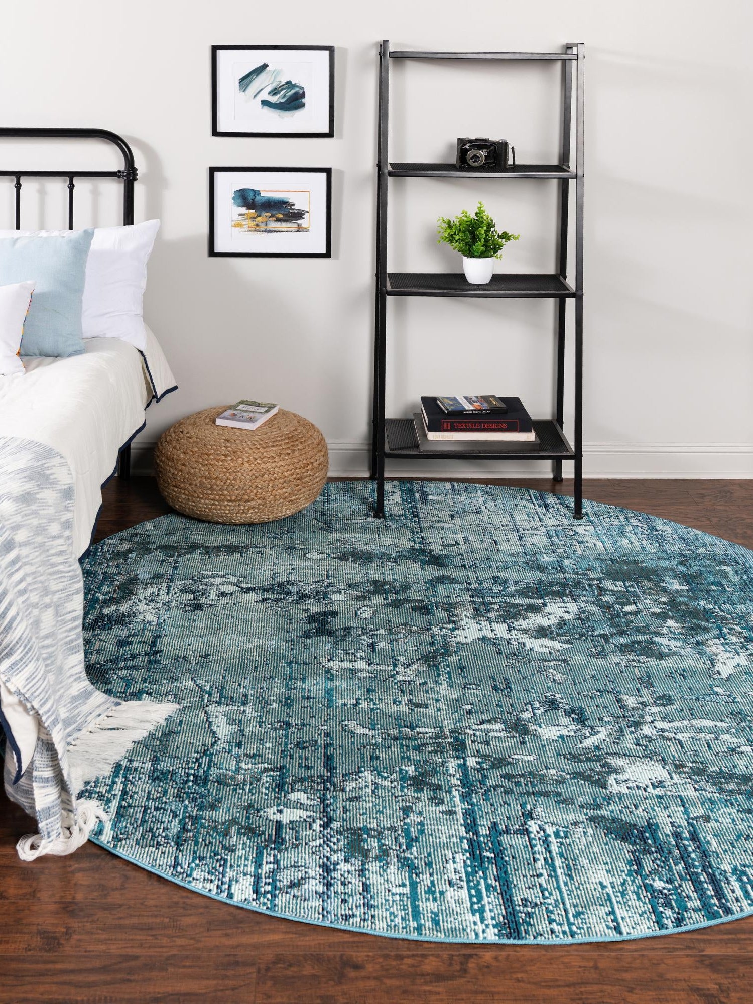Blue 4' 1 x 4' 1 Starlight Round Area Rug 100% Polypropylene Visually Appealing Unique Carpet for Living Rooms, Bedroom, Dining, Office for Sale at Rug Engine