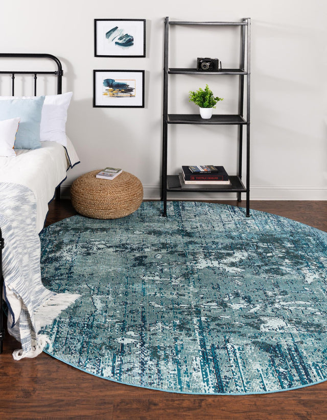 Blue 4' 1 x 4' 1 Starlight Round Area Rug 100% Polypropylene Visually Appealing Unique Carpet for Living Rooms, Bedroom, Dining, Office for Sale at Rug Engine